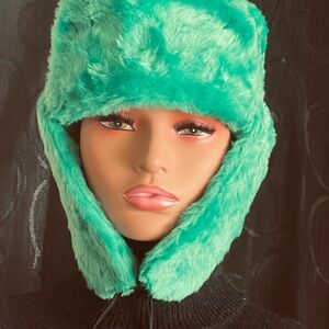 Faux Fur Earflap Hat in Teal - Cozy Winter Hat